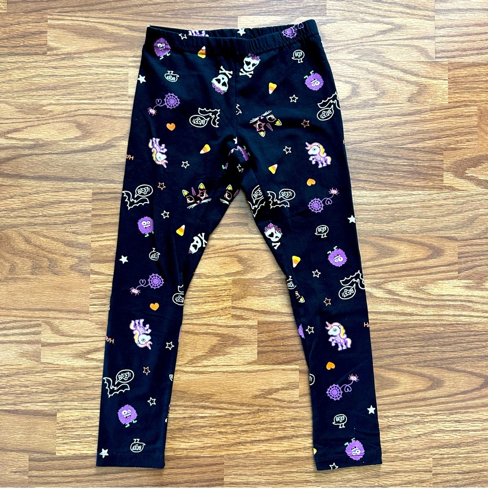 Celebrate Halloween Girls Leggings Medium 7/8 Black Skulls Unicorn Bats Cat EUC!